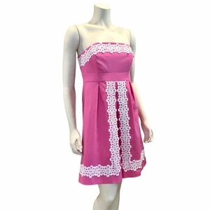 Lilly Pulitzer Betsey Dress Pink White Lace Trim Lined Size 10 Cotton
